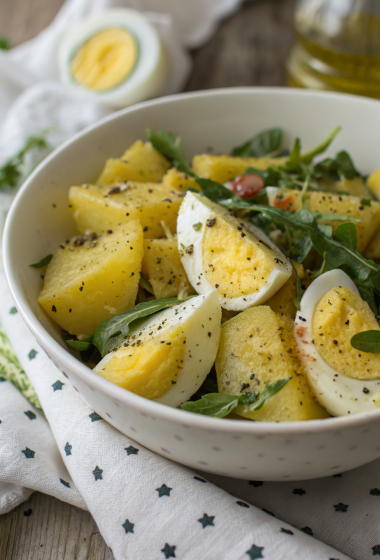 Garlic Roasted Potato Spinach Salad with Eggs