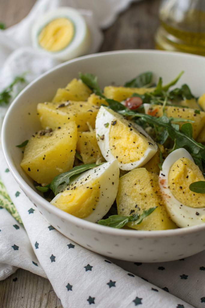 Garlic Roasted Potato Spinach Salad with Eggs